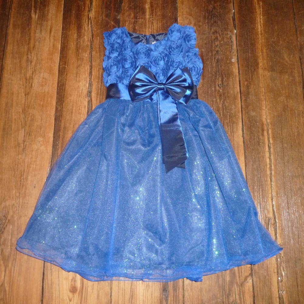 Princess Dress Ruffled Bodice Sparkly Tulle Skirt Bow Sash Fancy Formal 7/8 New